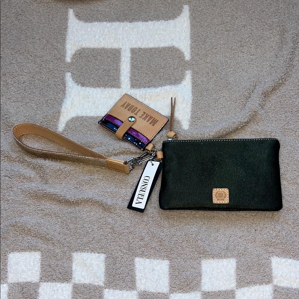Consuela Black Combi wallet with Tan and Purple Accents